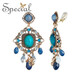 Special European and American retro fashion jewelry non-pierced ear clips women's earrings temperament tassel sweeping shoulders blue non-pierced ear clips