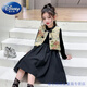Disney Girls' Dress Spring and Autumn Style Children's Western Style Chinese Style Princess Dress Suit Middle and Older Children's Tang Suit Two-piece Trendy Black Suit Vest + Dress 170 Size
