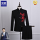 Luo Meng tunic performance suit men's stand collar Chinese ethnic dress embroidered dragon host suit choir costume black gold dragon jacket + pants L weight 140Jin Jin equals about 0.5 kg