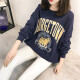 Langyue women's autumn T-shirt sweatshirt for female students Korean style loose printed long-sleeved top LWWY197401 dark blue M