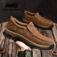 JEEP Jeep first-layer cowhide casual shoes for men in autumn and winter new soft-soled hiking shoes one-legged lazy casual business leather shoes khaki foot style standard leather shoe size 41 (255mm)