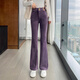 
ZHIDOUDOU Chenille bell-bottom pants for women in spring and autumn 2024 new high-waist slim casual floor corduroy micro-flare pants 13881 black plus velvet S