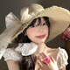 Miao Yijia straw hat women's seaside hat sun protection hat large brim beach hat straw sun hat women's sun hat knitted hat cool pearl lace bow straw hat beige