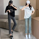 
Yi Baiyi maternity pants for spring and summer new style of maternity jeans for outdoor wear new straight-leg pants casual pants spring and summer nine-point pants retro light blue L