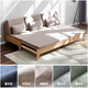 Genji Muyu Solid Wood Foldable Sofa Bed Small Apartment Simple Modern Log Color Sofa Coconut Brown Cushion - Fabric Gravel White