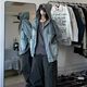 Miduoxuan Denim Jacke Herren 2024 Frühling und Herbst Neue American High Street VBE Waschen Trendy Lose Casual Hooded Jacke X-3523 Blau One Size S