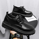 Oren Woodpecker Suit Leather Shoes Men's Spring British Style Business Suit Students Increased Casual Soft Sole Waterproof Black Big Toe Shoes Black 40