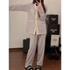 Dreaming Pajama de flores de Taro Purple para niñas Algodón puro con almohadillas de pechuga en primavera y otoño Nuevo pantalones de manga larga Juego de ropa en el hogar 9926#Tres flores-púrpura M