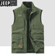 JEEP SPIRIT吉普户外工装钓鱼马甲男春秋季新款多口袋摄影休闲宽松百搭外套 军绿色(677春秋款) 3XL 建议165-180斤