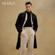 SKARO Contains Camel Hair Black Wool Coat Men's Winter Thickened Long Double-breasted Woolen Coat New Year's Wear Black SKO351 XL