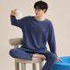 Langsha men's pajamas men's spring and autumn cotton long sleeves can be worn on the outside round neck pullover home clothes loose and simple two-piece set