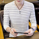 Woodpecker (TUCANO) men's long-sleeved T-shirt 2023 spring and autumn new thin V-neck base shirt trendy striped T-shirt autumn top clothes black 6188 long-sleeved 2XL