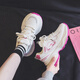 Huili women's shoes thick-soled dad shoes women's breathable versatile trendy shoes retro casual shoes J841Z rice/pink 38