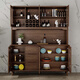 Aesfor New Chinese sideboard solid wood frame wine cabinet living room tea cabinet integrated wall height multi-function cabinet cabinet B844 [Length 140 width 40 height 200cm]