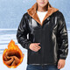 AJXOOR leather jacket and leather pants suit plus velvet and thickened men's leather jacket waterproof loose casual winter hooded work cotton coat detachable hooded top thickened 3XL recommended 138-155 Jin Jin equals 0.5 kg