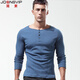 Simple henley shirt men's long-sleeved T-shirt henley collar simple American retro heavyweight sports fitness slim thread solid color cotton bottoming shirt black XL/73kg