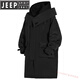 JEEP SPIRIT style high collar hooded windbreaker jacket three-dimensional large pockets mid-length assault jacket work jacket black cotton L (130-160Jin Jin equals 0.5kg)
