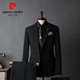 Pierre Cardin Striped Suit Men's Full Groom's Suit British Style Groomsmen's Clothes Business Formal Wedding Suit Men's Black (Suit+Vest+Trousers) S 46(80-100Jin Jin is equal to 0.5 kg)