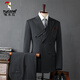 Woodpecker (TUCANO) Men's Double-breasted Suit Suit, Men's Business Formal Wear, Korean Groomsmen's Suit, Wedding Suit, Groom's Suit Jacket, Men's Brown Double-breasted Suit (suit + trousers) 50/L (112-125Jin Jin is equal to 0.5kg)