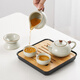 Qixuanyuan small set of Ru kiln tea set high-end simple home hotel balcony small ceramic drinking teapot Kung Fu tea cup Huang Ru kiln auspicious pot two cups tea leakage 5 pieces + tea tray