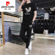 皮尔卡丹（pierre cardin）夏季冰丝套装男士休闲运动短袖上衣搭配时尚潮流帅气男装裤子一套 867米白色套装 2XL