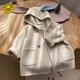 
G.DUCKKIDS Girl Thickened Warm Woolen Jacket Baby Winter Korean Style Fashionable and Cute Two-Color Rabbit Ear Hooded Woolen Coat Bei White 100
