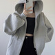 OYZ trendy gray hooded sweatshirt for women spring and autumn thin vintage zipper cardigan jacket new loose trendy ins gray M
