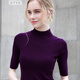 简方位毛衣女2019春秋新款半高领中袖针织衫女欧美套头五分袖修身紧身打 藏蓝色 S