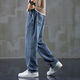 Lanfulun 2024 Herbst Jeans Herbst und Winter lose geradlinige Weitbeinhosen Amerikanische Modemarke Casual Long Hosen H1048 Hellblau Ein Size S empfohlen 80-Jin [Jin entspricht 0,5 kg]