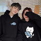MDlila <Two-piece> Couple's Sweatshirt Autumn and Winter Suit Red One Man and One Woman Loose Hooded Jacket Fish-Eating Cat Male Black + Female Black (Spring and Autumn Style) XL Male + Female M