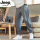 JEEP SPIRIT吉普亚麻裤男夏季薄款九分裤宽松束脚哈伦裤中国风男裤条纹棉麻裤 MK983黑色 L (115-135斤)