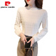 Pierre Cardin half turtleneck lace bottoming shirt for women 2025 autumn and winter new style French style plus velvet thickened lace top, milky white plus velvet M