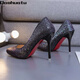 Daohuatu size 35-45 large size high-heeled shoes 44 sequin single shoes reverse channeling men's transvestite shoes 43 stiletto heel big-foot women's shoes 42 105 suede black 10 cm 45