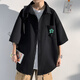 
YOOOURTHING24 summer new high-end casual waffle quarter-sleeved shirt men Hong Kong style brand large size loose shirt men C829 black 4XL recommendation (185-205Jin [Jin equals 0.5 kg])