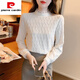 Pierre Cardin half turtleneck lace bottoming shirt for women 2025 autumn and winter new style French style plus velvet thickened lace top, milky white plus velvet M