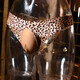 Men's sexy underwear leopard print ice silk low-waisted one-piece seamless men's briefs thong leopard print - coffee open ice silk triangle thong