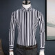 Talentiertes Yijia Schwarz-Weiß vertikal gestreiftes Hemd Herren-Langsamen trendy hübsches Frühling Slim Cotton Free Bügelgeschäft Casual Herren Fashion Shirt Navy Blue Striped CZLX5009 42/2xl/180