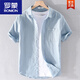 
ROMON Japanese casual men's linen short-sleeved shirts trendy linen clothes men's summer cotton linen shirts summer thin YY9711 white linen XL