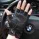 NOOLDERS Men's Warm Genuine Leather Gloves Half Finger Driving Gloves Half Fingerless Cycling Motorcycle Sheepskin Gloves Thin Designer Style Black (Silk Lining) M Size