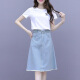 Langyue women's summer Korean style short-sleeved dress high-waisted two-piece set temperament fashion casual women's skirt suit solid color LWQZ203461 white and blue suit M