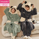
Modal couple coral velvet autumn and winter pajamas for women long nightgown with velvet thickened men's flannel home clothing set 6624 M women