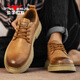 Chaussures pour hommes de la famille Bull printemps et automne 2025 Nouvelles chaussures à tendance à la tendance pour hommes épaisses chaussures en cuir décontractées britanniques pour hommes basses de travail masculin Martin Broots jaunes [Four Seasons Single Shoes] GN12310A126 41 (Taille de chaussures de sport)