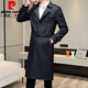 Pierre Cardin Trendy Over-Knee Double Breasted Windbreaker Jacke für Männer schlanker Jugend Herbst Britisch Retro verdickte Mantel mit mittlerer Länge 12158 Karte ein langer m