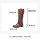 Feyuega Knight Boots Women's Retro Maillard Thick Heel Belt Buckle Martin Boots But Knee Boots New Western Denim Boots Brown 38