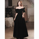 Gangdan black evening dress banquet evening dress 2024 new style elegant and slim annual meeting niche high-end dress dress black long XL
