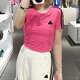 Adidas neo kurzärmelige Frauenkleidung 2025 Sommer Neues Lauf-Fitness-Training Sportswear Atmungsfreie Mode Casual Round Neck T-Shirt JV9859 Pulse Magenta s