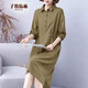 Zimu-Baumwoll- und Leinenherbst-Kleidung für Frauen, literarisches und lässiges Polokragen mit mittlerer Länge mit langen Ärmeln locker schlanker Rock 9859 Khaki M (Empfohlen 95-115jin [Jin entspricht 0,5 kg]))