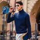 Mr. Bu Zipper Halbhochhöhe Nackenwinddichte Pullover Feder und Herbst Einfacher Druck verdickter Langarm T-Shirt YS12163 Deep Sea Blue M (170)