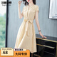 
Shanidoluo large size women's summer clothing fat mm new product fat sister fat people look slim and cover the belly dress short sleeves 15925 yellow 4XL recommended 160-180Jin [Jin equals 0.5 kg] to wear