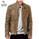Woodpecker (TUCANO) 2026 Men's Leather Jacket Men's Teen Stand Collar Punk Men's Motorcycle Leather Jacket Plus Brown M